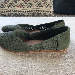 TOMS olive perforated suede flats